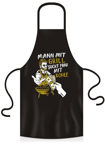 YORA Grillschürze für Männer Vatertagsgeschenk - Kochschürze lustig [inkl. Urkunde] - lustige Geschenke zum Vatertag - Geschenkideen Opa & Papa - Lustig (Mann mit Grill)