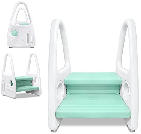 Aufun Tritthocker Kinder, 2 Stufen Trittschemel, Anti-Rutsch-Funktion, Perfekt für Kinderzimmer, Küche, Badezimmer oder Kleinkind Toiletten Training(Grün)