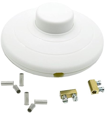 Fußtretschalter Weiß + 6 Stk. Aderendhülsen + 2 Stk. Anschlussklemmen f. 2G/3G Kabel 250V/2A Fußschalter Schnurzwischenschalter SET
