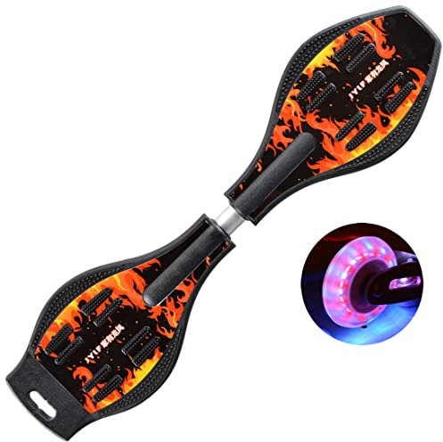 Sumeber Waveboard Kinder Street Surfen Caster Torsion Skateboard Double Decks Casterboards für Wave/Surf Waveboard/Castor Board with Light Up Wheels for Kids/Teens (Orange Flame)