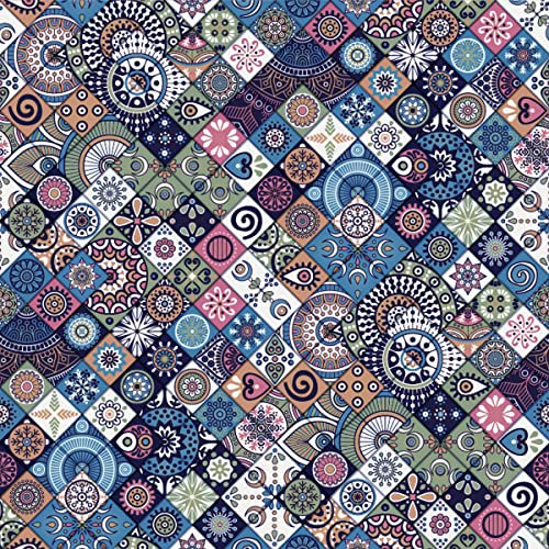 Loussiesd Bohemian Polsterstoff für Stühle, Boho geometrischer Zierstoff für den Außenbereich, Meterware, wasserdicht, Vintage exotischer floraler Dekorationsstoff für DIY-Projekte, 92 x 150 cm, blau