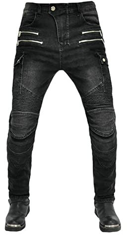Herren Motorradhose, Motorrad Jeans Biker Trousers, Sportliche Motorrad Hose Fahrrad Riding Schutzhose, Mit Protektoren Motorradhose (Schwarz,3XL=W40.6''(103cm))