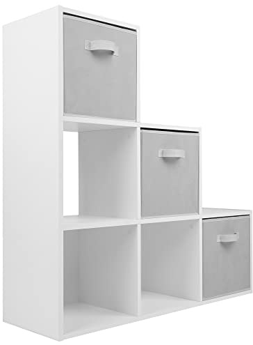 Charles Jacobs White 3 Level 6 Cube Shelving Unit + 3 White Fabric Storage Drawers
