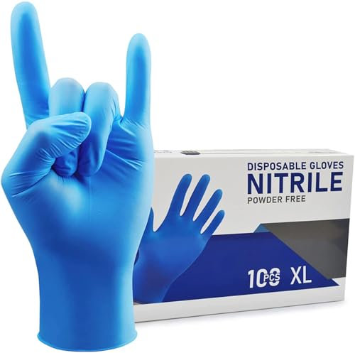 HIVEHYPE Nitrile Gloves Powder & Latex Free, Touch Screen Exam Non-Sterile, Multi-Purpose, Extra Strong, Disposable Box of 100 (XL)
