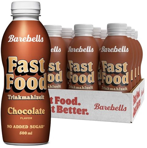 Barebells FOOD Trinkmahlzeit – 34g Eiweiß pro Portion, Ready to Drink, Laktosefrei, Zuckerarm, mit Vitaminen und Mineralen, 12 x 500ml (Schokolade)