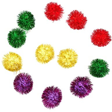Ipetboom 30 STK Katze Pom Pom Kugeln Rj Plüsch Katzen-Glitzer-Lametta-Kugeln Katze Pom Poms Glitzern Katzen-Lametta-bälle-Spielzeug Kätzchen Pompons Katzenspielzeug Puffbälle Puffball Blitz