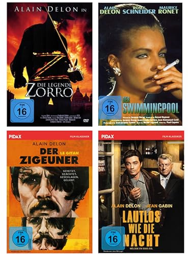 Alain Delon Collection – Vier packende Thriller: Swimmingpool, Lautlos wie die Nacht, Die Legende, Zorro – Nostalgische Klassiker mit dem französischen Filmstar [4 DVDs] [Collector's Edition]