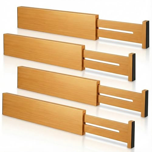 FJO Drawer Divider for Kitchen Organization, Adjustable Bamboo Drawer Dividers Organizers (11.8-17) 4 Pack Expandable Drawer Utensil Organizers Separators for Kitchen, Bedroom & More