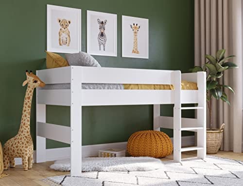 CHILDS Mid Sleeper 3FT Single, Cabin Bed, Solid Frame, Kids, Childrens, in White