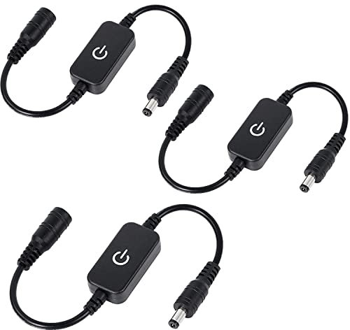 VISSQH 3 pcs LED Touch Inline Dimmer, DC LED Dimmer Switch,DC 12-24V 4A Inline Switch for LED Strip Light (Black)