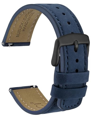 WOCCI 22mm Retro Leder Uhrenarmband für Herren und Damen, Ersatzarmband mit Schwarzer Schnalle (Blau)