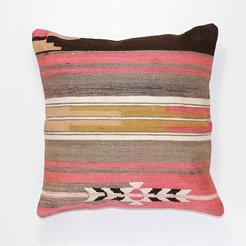 Kelim-Kissen, handgefertigt, 40,6 x 40,6 cm, türkischer Vintage-Stil, Wolle, ethnisch, dekorativ, böhmisch, Tribal-Kelim-Kissen, handgefertigt, bunt, einzigartige Heimdekoration, Wohnzimmer, Couch,