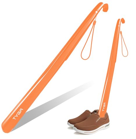 TYGA Shoe Horn, Extra Long Handled, 58cm, Orange, Pack of 1 | Extra-long 58cm shoe horn with an elongated design for comfortable use by men and women, helping reduce the need to bend.