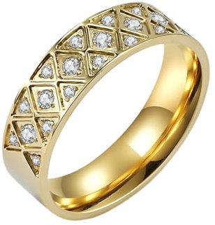 Whoiy Partner Verlobungsringe Vergoldet mit Zirkonia, Edelstahl 6MM Poliert Hochzeitsringe Trauringe Eheringe Frauen mit Gravur Größe 65 (20.7)