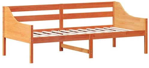 vidaXL Tagesbett, Bett mit Sperrholzlatten, Bettgestell mit Schutzgitter, Bettrahmen Holzbett Gästebett, Wachsbraun 90x200cm Massivholz Kiefer