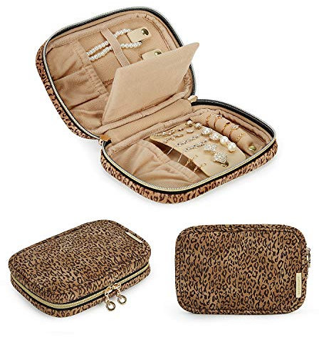 bagsmart Small Travel Jewellery Organiser Roll Foldable Jewelry Case, Foldable Jewelry Storage Case Bag for Journey-Rings, Necklaces, Bracelets, Earrings (Leopard Print)