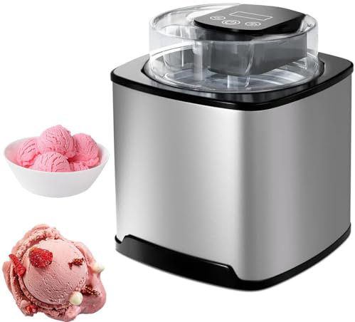 HLGKBY Ice Cream Maker with Compressor, Gelato Sorbet Frozen Yoghurt Maker with LCD Display, No Pre-freezing Ice Cream Machine, Detachable 2L Bowl & Clear Lid