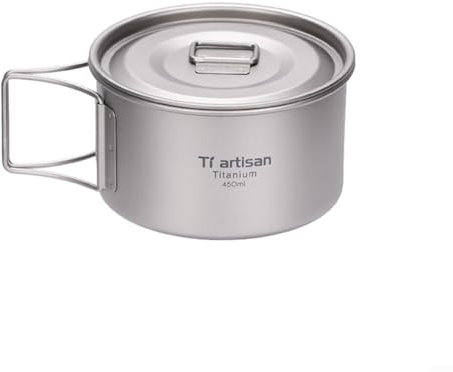 Titanium Bowl, Titanium Pot Pan Set, Lightweight Camping Cookware, Camping Cookware Outdoor Lightweight Travel Cooking Cups Kitchen Bowl Dish Set(450ml bowl with lid)