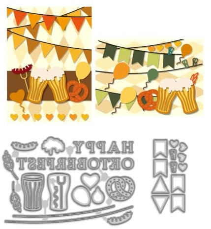 MAYJOYDIY Oktoberfest Bier Metall Stanzformen Bier Brot Stanzschablonen Liebesballons Feiertagsflaggen Karbonstahl Prägeschablonen Für Scrapbooking Party Fotoalbum DIY Papierhandwerk