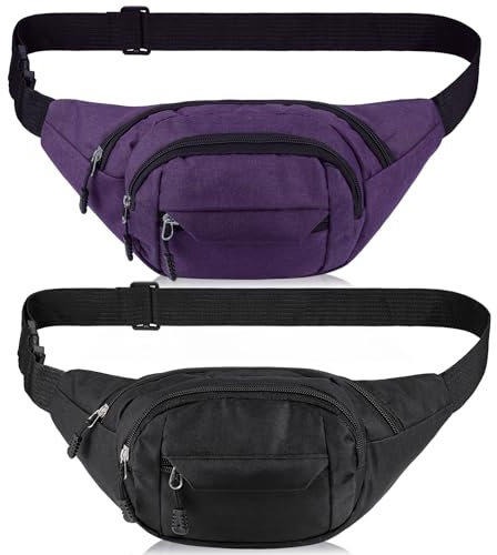 Zocipro 2 Stück Gürteltasche Damen und Herren, Bauchtasche Outdoor Sport Wasserdicht mit Verstellbarer Gurt, Stylische Gürteltasche zum Umhängen, Schwarz+Lila