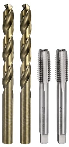 sourcing map Metric Tap & Drill Bit Set, 2pcs M12 x 1.75 Straight Flute Thread Taps and 2pcs 10.2mm Twist Drill Bits Roasted Yellow, Screw Tapping Threading Tools