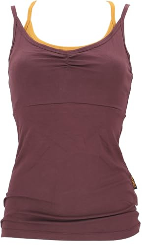 GURU SHOP Yoga-Top mit Bra aus Bio-Baumwolle OM, nachhaltig und stylisch | Damen Oberteil, Slim Passform, U-Ausschnitt, doppellagiger Bra-Bereich, ideal für Yoga und Alltag, umweltbewusst.