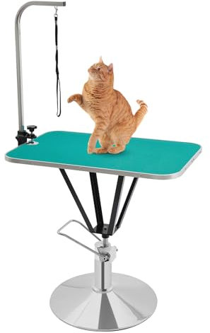 DAOHHFO Schertisch für Hund & Katze 80×50CM Haustierpflegetisch 360 ° Einstellbares Hundepflegetisch Haustier Hund Trimmtisch 100KG Hydraulisch Anhebbarer Trimmtisch Mit Arm & Schlinge (Grün)