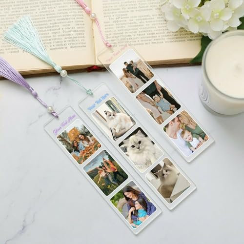 Personalisierte Lesezeichen mit Foto Namen Lesezeichen Acrylglas Bookmark Weihnachten Geburtstag Geschenk für Lehrer, Leser, Mädchen, Mutter, Großmutter, Geschenk Einschulung (3 Fotos)