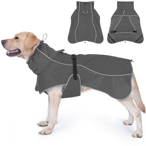 HezzLuv Wasserdicht Hundejacke, Reflektierend Winddicht Hundemantel, Warme Wintermantel mit Weichem Fleecefutter für Kleine bis Große Hunde Haustier Outdoor Camping und Wandern bei Kaltes Wetter
