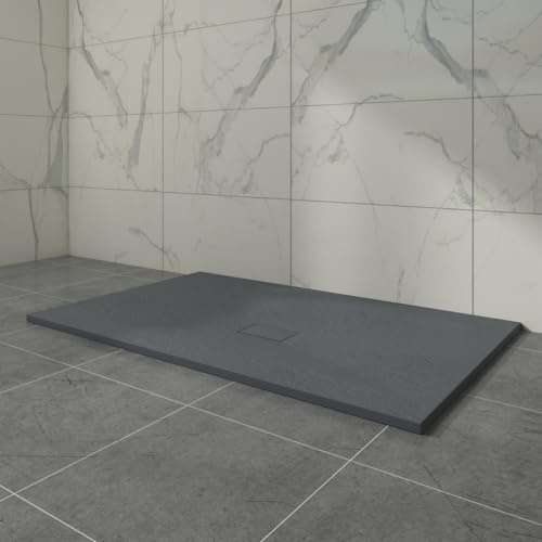 Aquariss SMC 1600 x 1000 mm Rectangular Wetroom Shower Base Tray Anthracite | Slate Effect Shower Tray with Slip Resistance, for Bathroom Shower Door Enclosure, Walk In Shower Base, Slimline