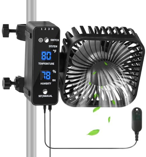 DAOTAILI 4 Grow Tent Fan with Auto Humidity Control | Quiet Oscillating Ventilation, Real-Time Temp & Humidity Monitoring for Hydroponics, Greenhouses & Indoor Gardens