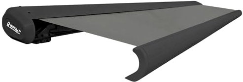 INTELROLL INT500 FULL Cassette Retractable Awning Canopy 4.5m x 3m / 14’9″ x 9’10” for Garden Patio or Shop Front ELECTRIC Remote GREY Frame Shadow GREY ACRYLIC 320gsm Fabric