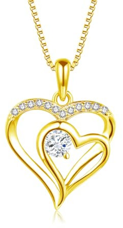 Loutade Kette Gold Damen, 925er Silber Herz Halskette mit 5A Cubic Zirkonia, 45+5cm Kette Gold mit Forever Love Herz Anhänger, Silber Halskette Geschenk für Frauen Mama zum Muttertag Weihnachten