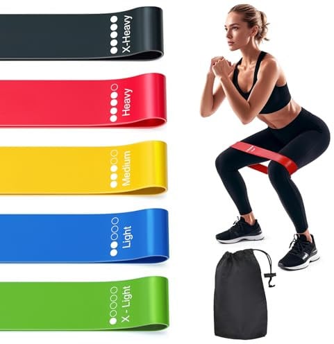 Fitnessbänder 5er Set, Widerstandsbänder mit 5 Widerstandsstufen, Naturlatex Resistance Bands Gymnastikbänder für Muskelaufbau Pilates Yoga und Fitness