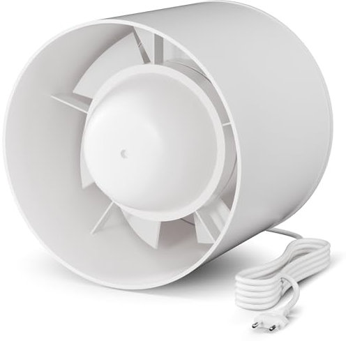 EINTTAX 100 mm Pipe Fan, Inline Extractor Fan, Quiet Pipe Fan 130 m³/h, Duct Fan for Bathroom, Toilet, Kitchen, Greenhouse, Tent, Garage, White (4 Inch (with 1.5 m Plug)
