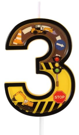 Bau-Geburtstagskerze, Gelb und Schwarz Gestreift Zahlenkerzen Tortenaufsatz für Bauthemen Jungen Geburtstagspartyzubehör Dekorationen (Zahl 3)