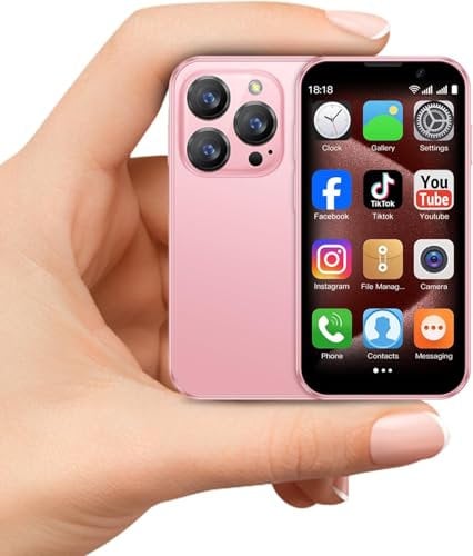 McMgc Mc15mini desbloquear teléfono 4G, mini smartphone de 3,0 pulgadas, doble tarjeta, batería de 2000 mAh, cámara de fotos 5MP + 5MP, teléfono base Face Unlock (pink)