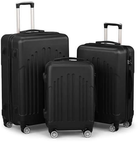 LEADZM Kofferset 3 teilig, Reisekoffer Set mit Rollen Groß, Koffer Set Hartschal aus ABS+PC mit Teleskopgriff, Handgepäck (Schwarz)