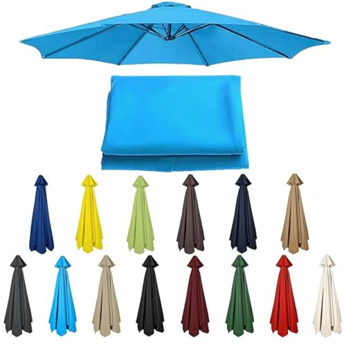 Replacement Parasol Canopy, Garden Umbrella Replacement Cover Fabric 6/8 Arms for 2m/2.7m/3.0m Sun Parasol UPF 50+ Garden Parasol Replacement Canopy (Lake Blue,6ribs:2M/6.5ft)