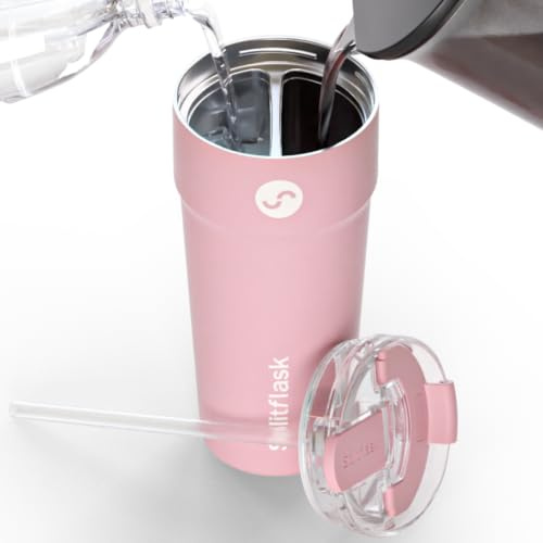 Splitflask 2-in-1 Dual Chamber Tumbler 30oz Hot & Cold Insulated Cup with Straw & Sip Lid, Leak Resistant Stainless Steel Travel Mug for Coffee, Water, Moms, Gym, Work, Car Cup Holder BPA-Free