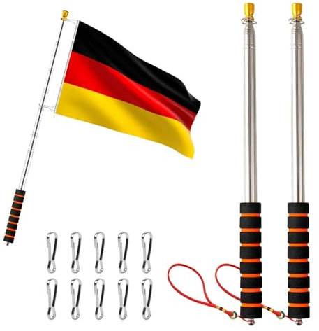 JASFLY 2 aste telescopiche per bandiere, 2,5 m, portatili, con 10 ganci per guide turistiche, campeggio, insegnanti, gite (rosso)