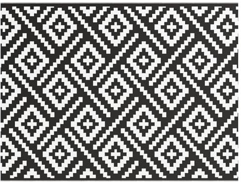 vidaXL Outdoor-Teppich 'Arakil'Schwarz-Weiß 300 x 400 cm, maschinenwaschbar, wasserfest, leicht, mit Rhombus-Muster – perfekt für Deine Terrasse, den Garten oder am Pool.