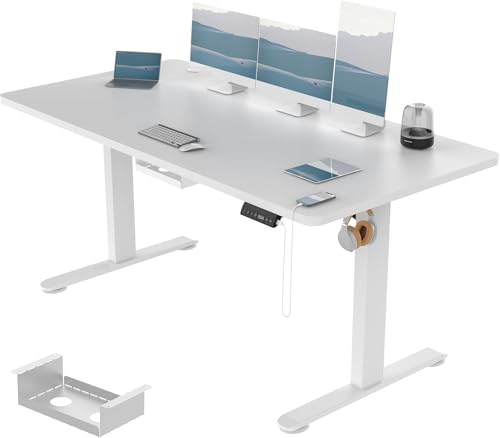 Devoko Höhenverstellbarer Schreibtisch 160x80 cm, 3 Memory-Handsteuerung mit USB-A, Elektrischer Schreibtisch Höhenverstellbar mit 18 MM Tischplatte, Sitz-Stehpult für Büro Homeoffice, Weiß