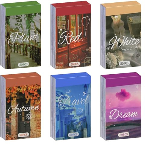 Aesthetic Lifestyle Aufkleber Set - 6 Vintage Sticker Bücher mit 300 Stück für Scrapbooking, Bullet Journal & DIY. Inkl. Washi-Papier, Matt, Wasserfest - Kreatives Journaling Zubehör