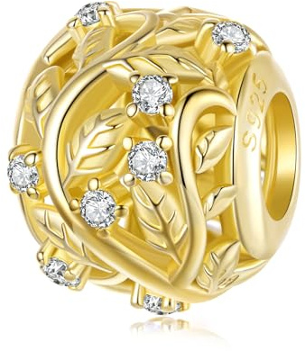 925 Sterling Silber Charm mit Goldenen Blättern & Ranken für Pandora Armband