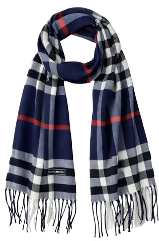 KARMA.DIEM Schal Damen Herren – Leicht & Weich – Übergangsschal Frühling Sommer Herbst – Karierter Fashion Schal im London Style – Elegant & Vielseitig - Navy