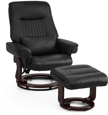 M MCombo Fauteuil Relax avec Fonction inclinable, Fauteuil de Lecture, pivotant à 360° avec Repose-Pieds, Coussin et Poche latérale, capacité Jusqu’à 120 kg, pour Salon, modèle 9035 (Noir)