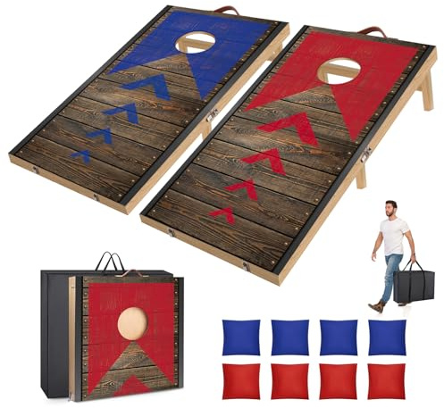 NZQXJXZ 3 x 2 FT Wooden Cornhole Set Outdoor, 2-in-1 Cornhole Game with 8 Bean Bags & Carrying Bag for Backyard, Lawn, Beach, Camping Outdoor Game Set