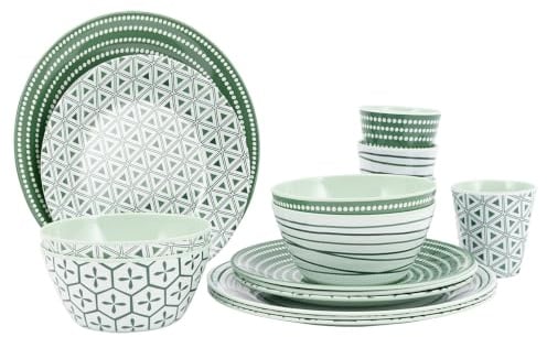 Bo-Camp - Crockery - Mix & Match - 16 Pieces - Melamine - Green - Leaf
