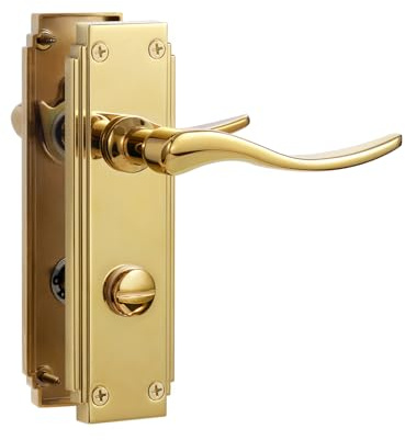 SORWDUERM 1 Pair Hanoverian Scroll Pvd Gold Internal Door Handles,Short Bathroom Lever Set for Interior Wooden Doors,Fits Standard UK Door,Zinc Alloy
